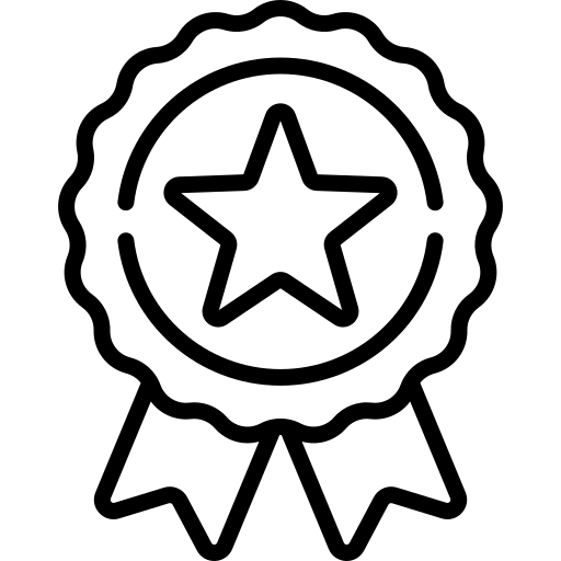 Award ribbon icon featuring a star, symbolizing achievement and recognition. Relevant to content about awards or accomplishments.